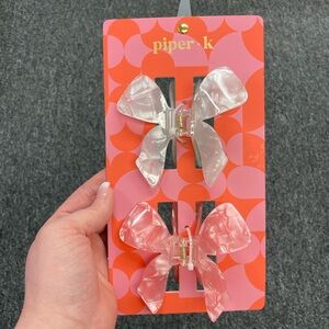 Pink and White Bow Clip Set (Large)